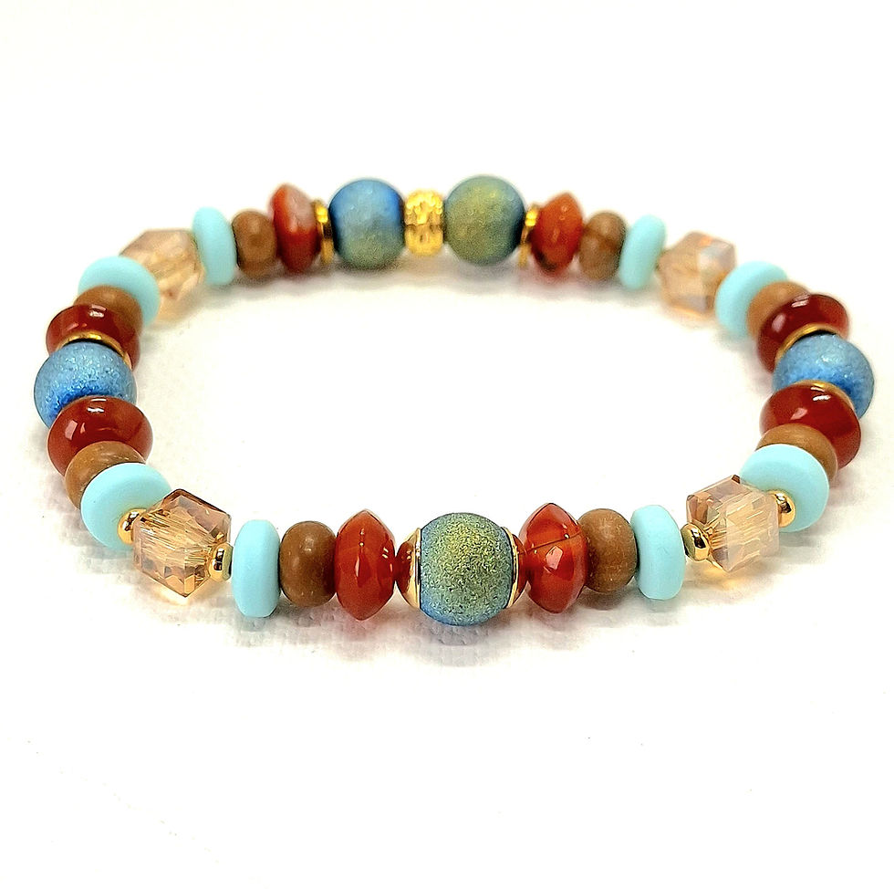 Thumbnail: JOY - Orange Agate & Wood Lace Bracelet