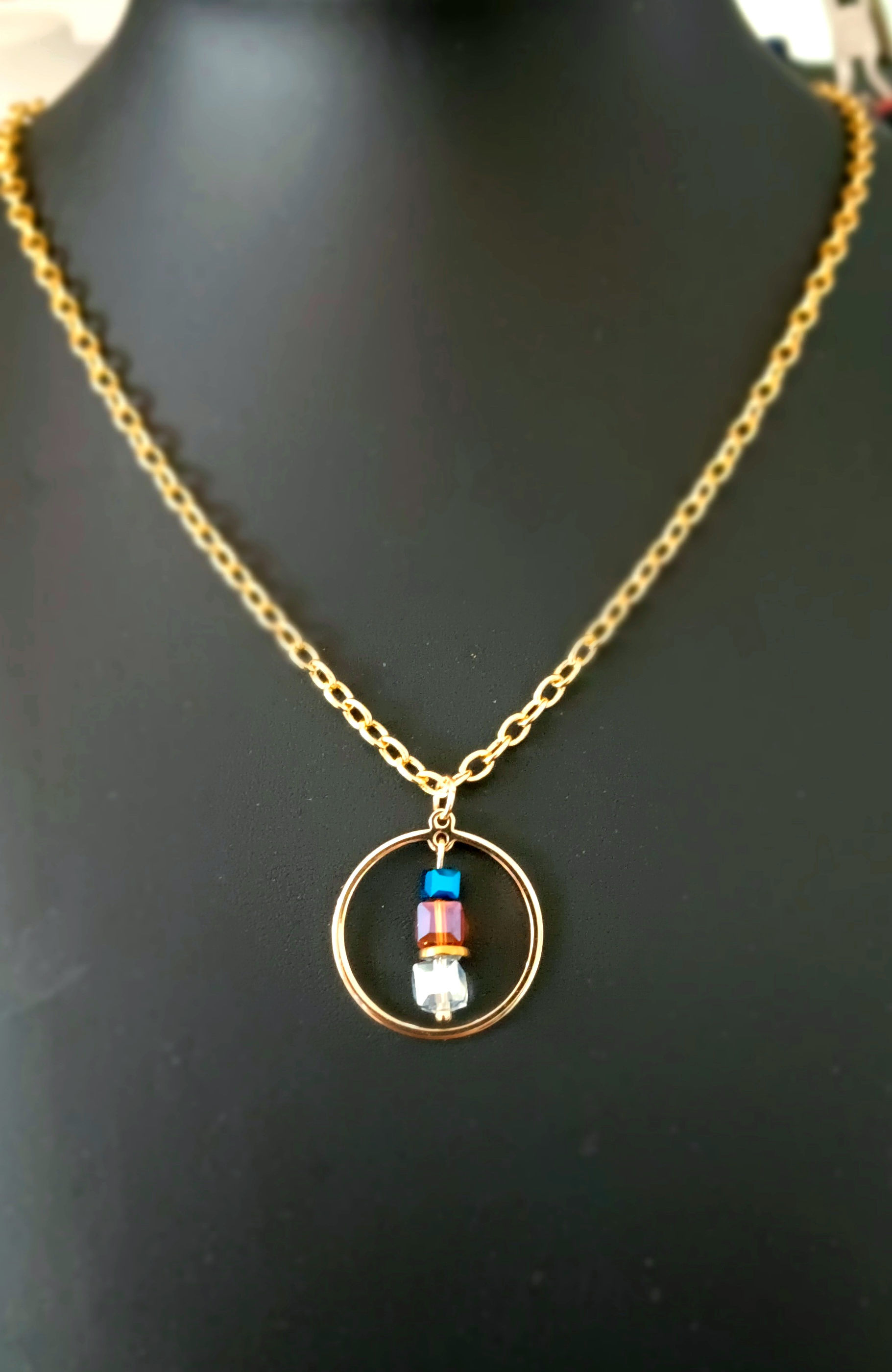 Framed Cubic Pendant - Gold/Silver