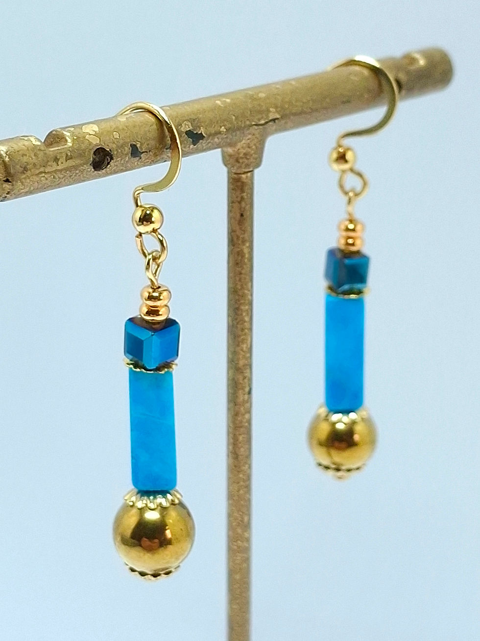 Thumbnail: Turquoise & Gold Howlite Earrings