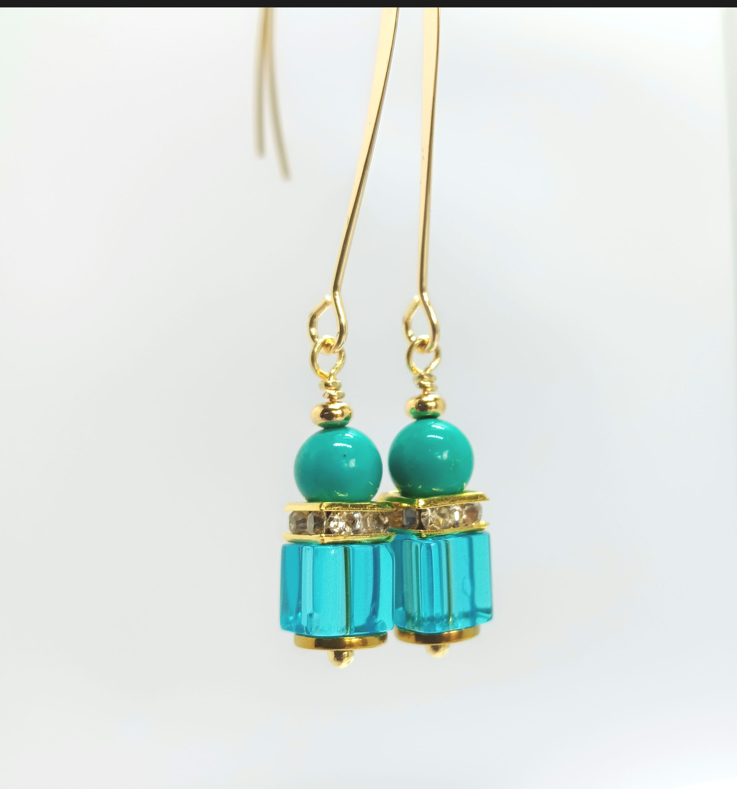 Turquoise Rhinestone Cubic Earrings