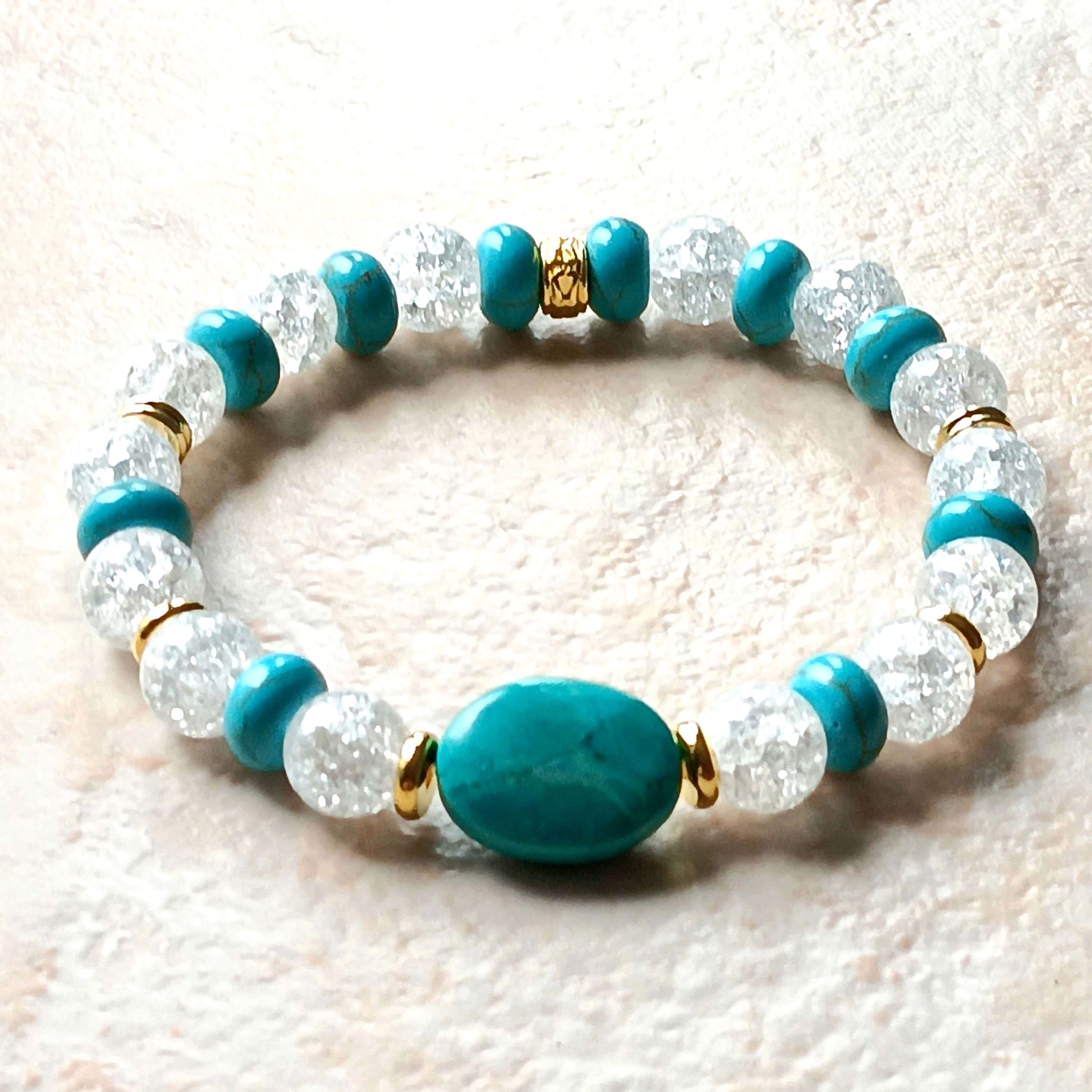 Turquoise + Clear Quartz Bracelet - Gold or Silver