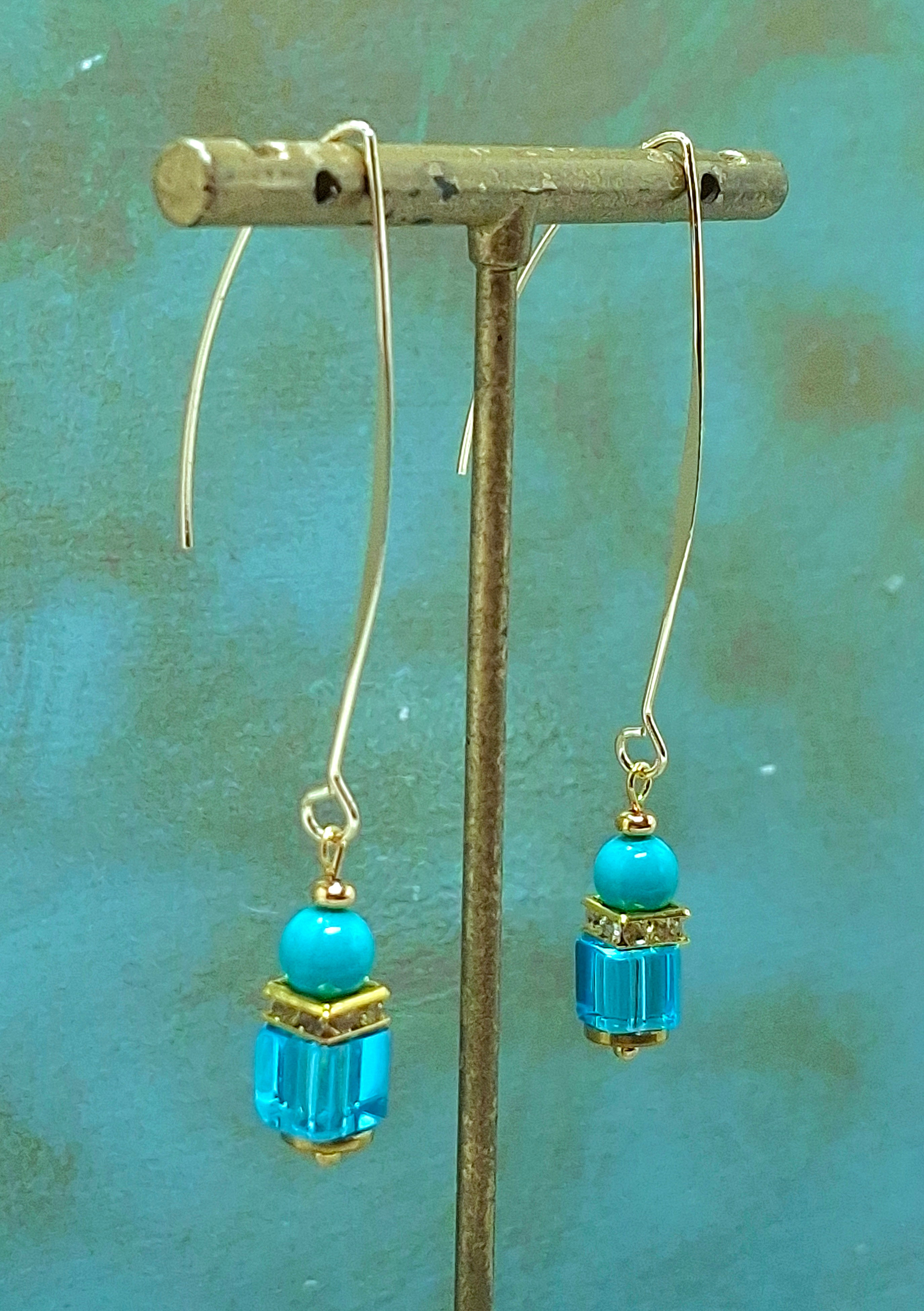 Turquoise Rhinestone Cubic Earrings