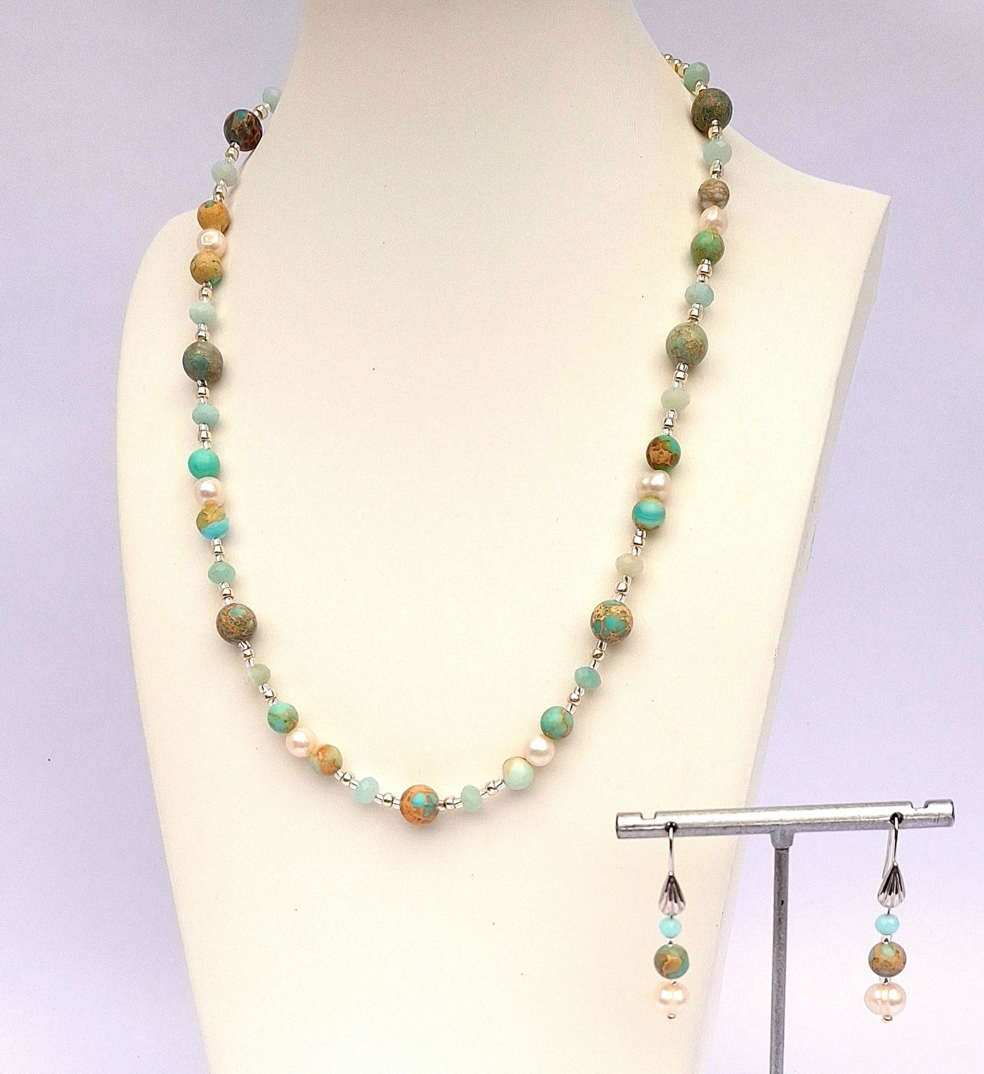 Blue Jasper & Freshwater Pearl Necklace