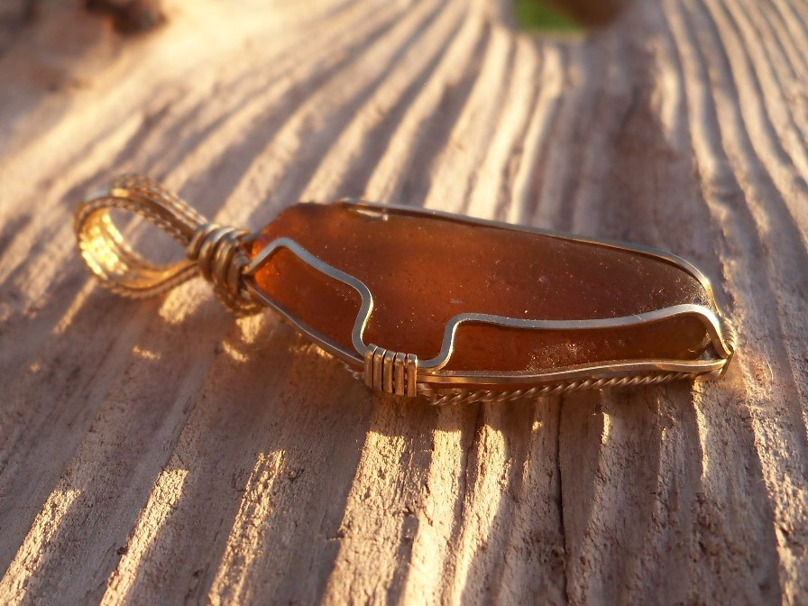 Gold Filled Amber Sea Glass