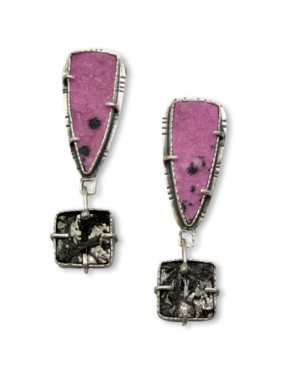 Cobalto Calcite and Black Tourmaline in Mica Earrings $425