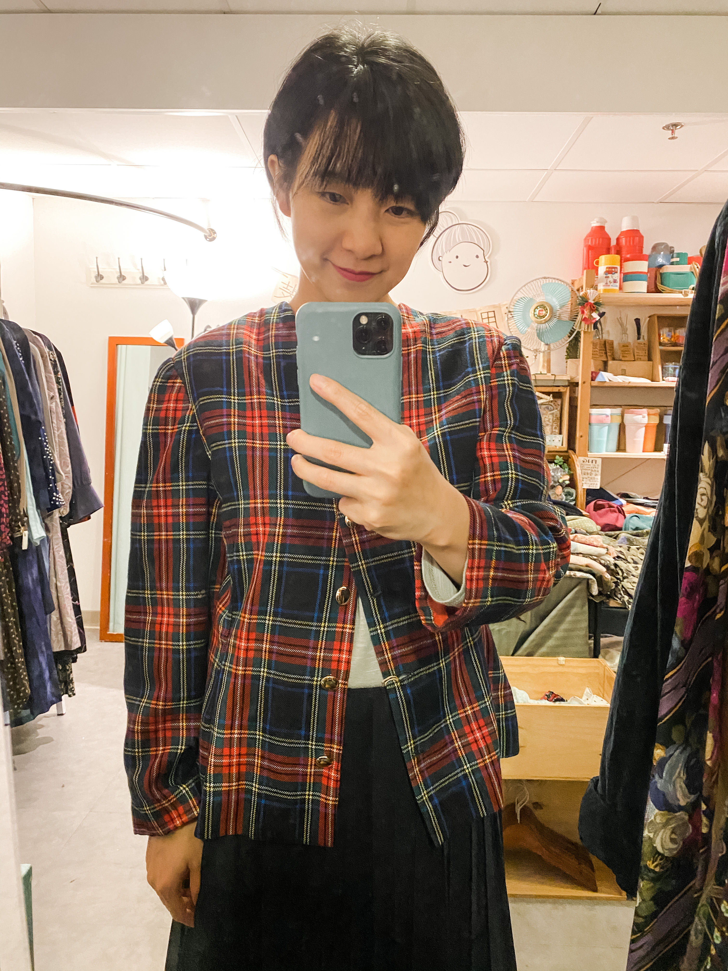 墨綠蘇格蘭格外套