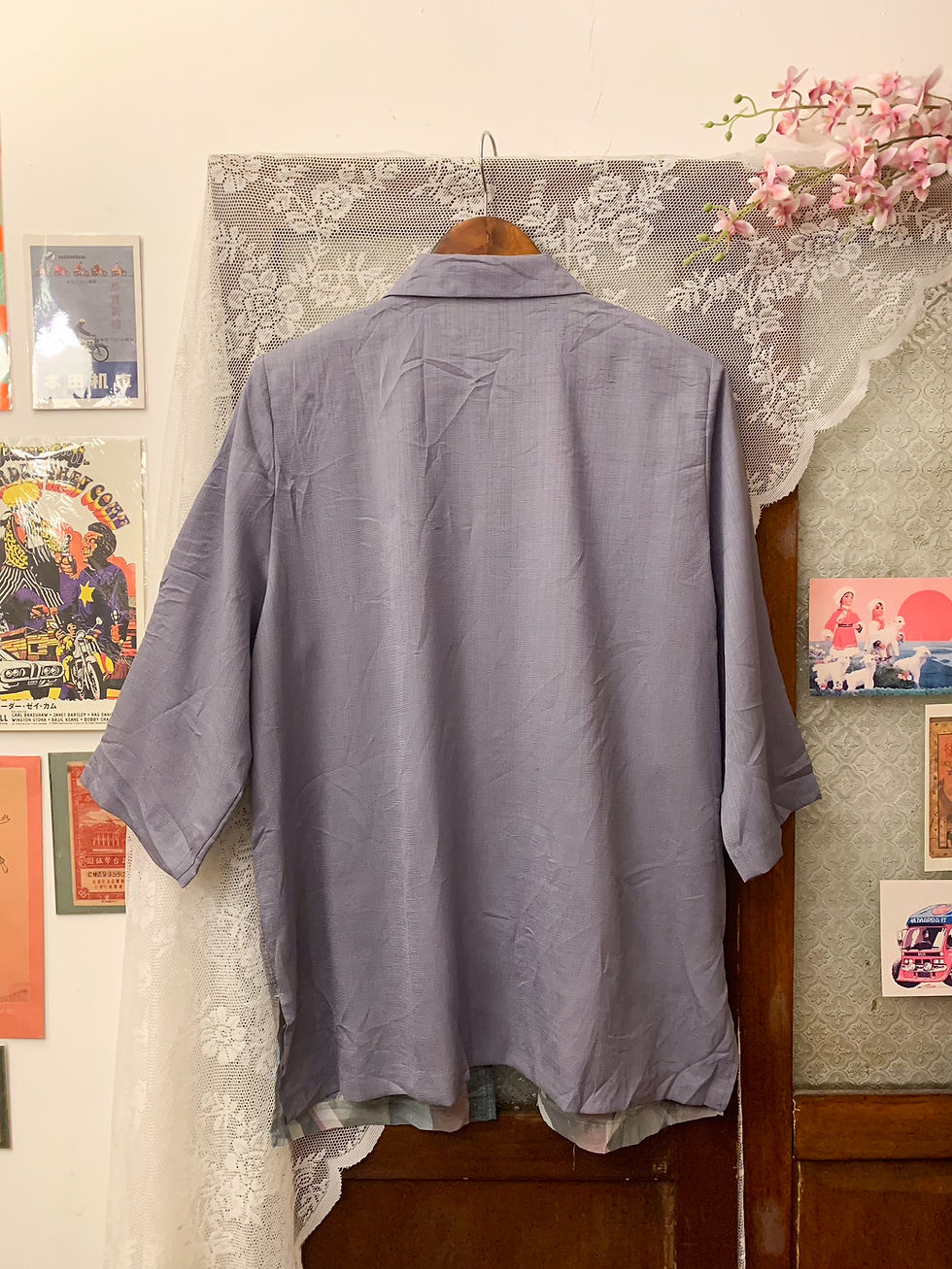 Thumbnail: 淺紫底假兩件紗質短袖恤衫