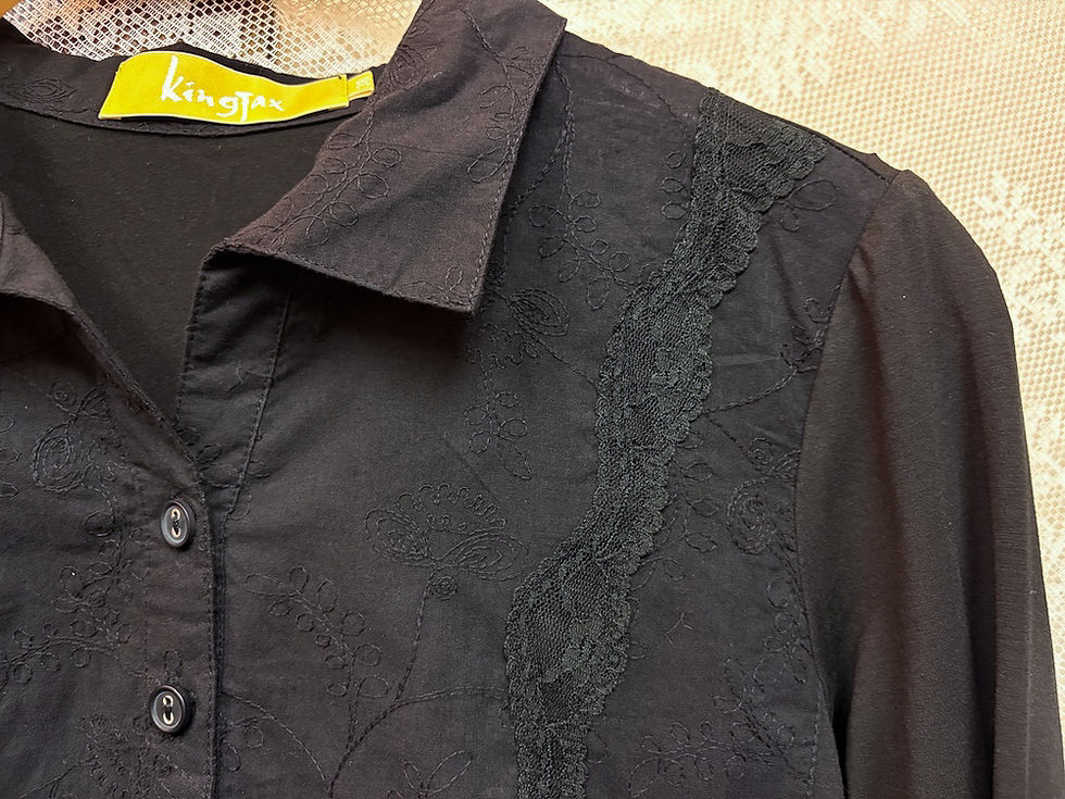 Thumbnail: KingTax 黑底暗線 Lace 中袖上衣