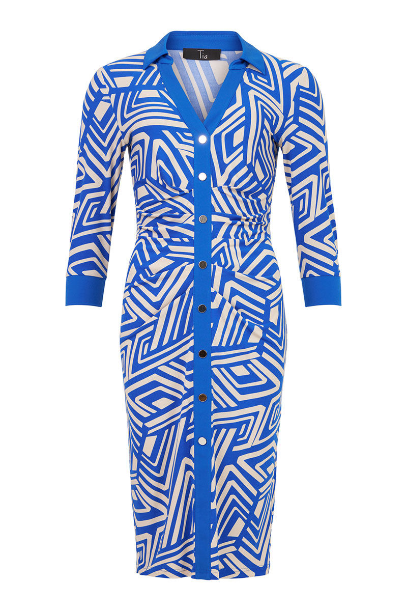 TIA DRESS deep turquoise blue rushed dress with metallic buttons78903-7948-65