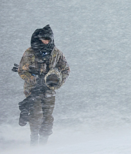 wildlife photographer working in snow storm in Iceland