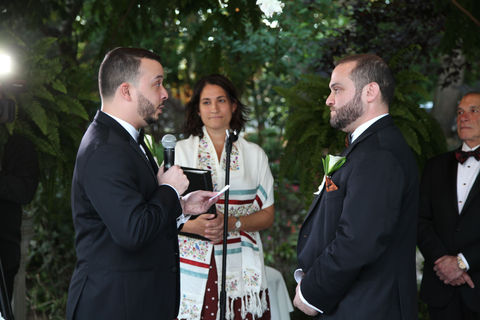 2 grooms at their Jewish LGBTQIA wedding in The Hamptons, New York