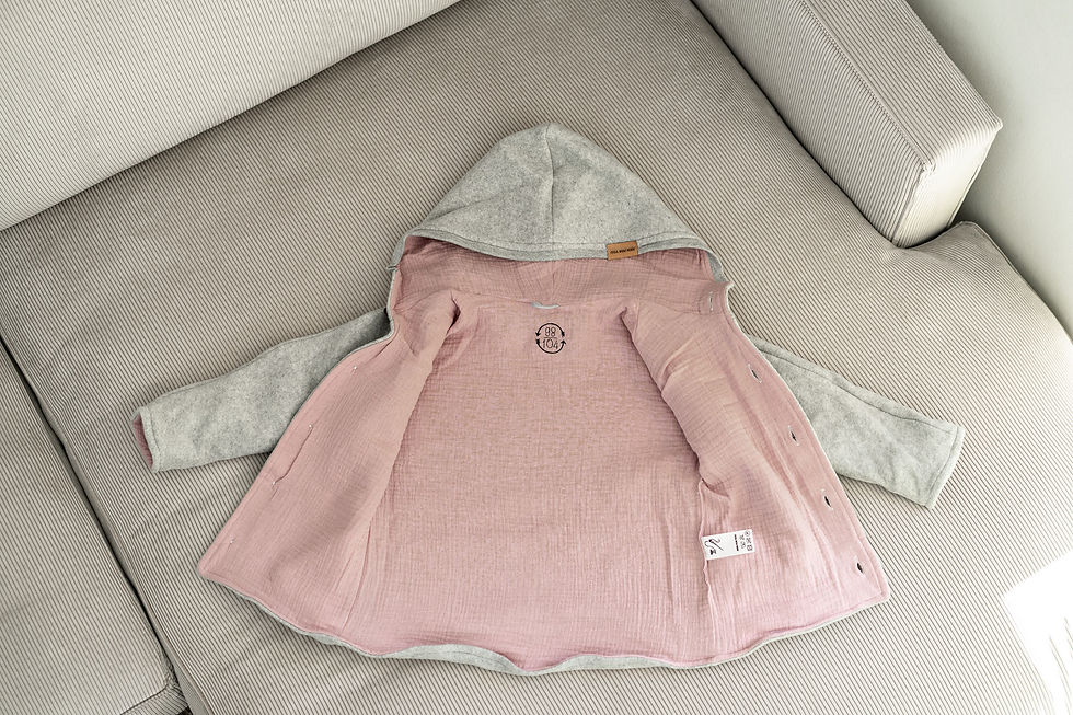 Miniaturbild: Fleece Jacke - außen hellgrau/ Musselinfutter rosa