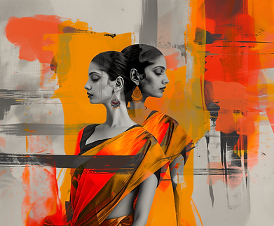 missholychc_Women_in_sari_and_marigold_in_the_style_of_Supremat_43eec2b9-d871-4af2-9631-1c