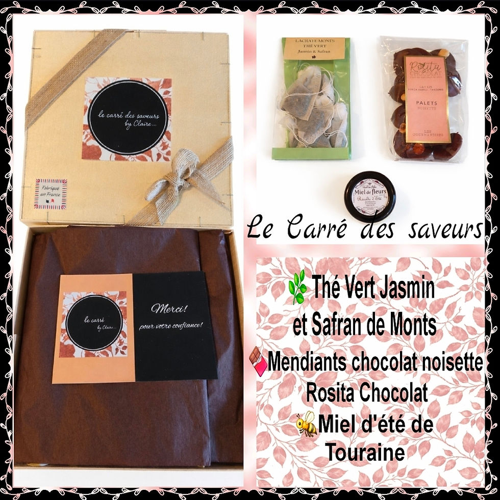 UNE BOITE EN BOIS AVEC DU THE DES CHOCOLATS ET DU MIEL EN COFFRET CADEAU