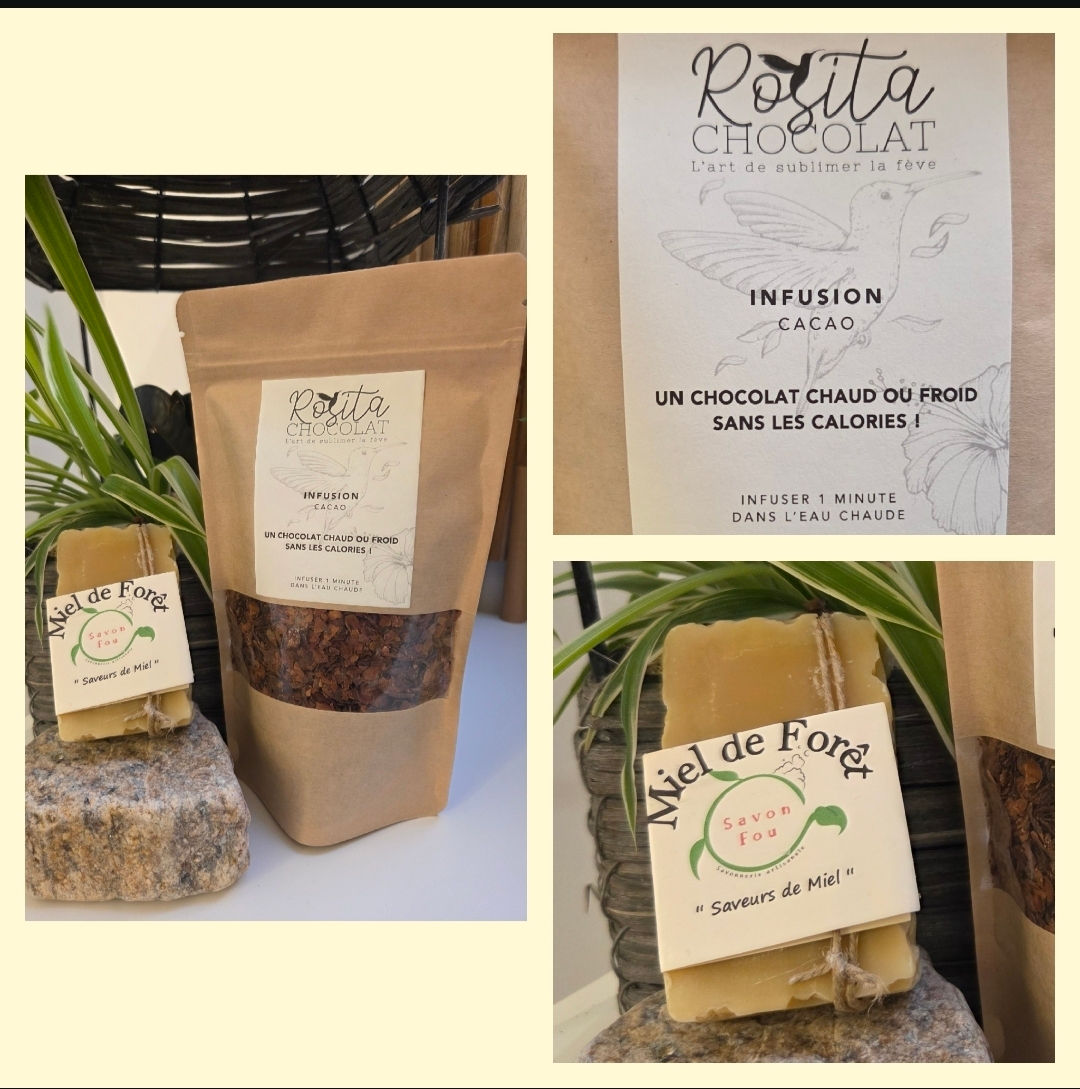 Une infusion aux écorces de fèves de cacao et un savon au miel de forêt