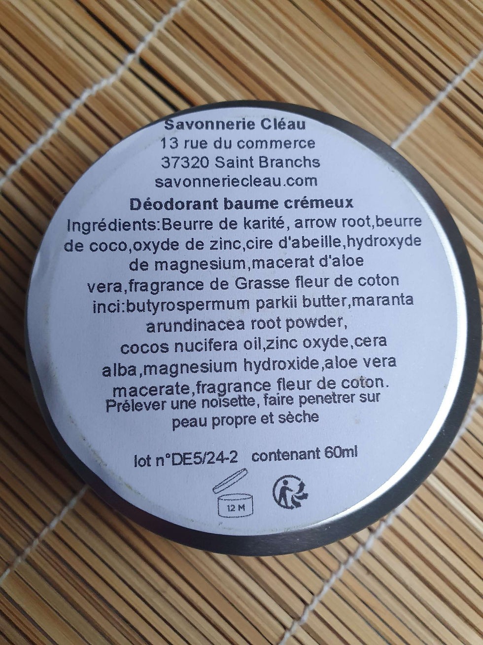 Savonnerie C'Niau Déodorant baume crémeux ingredients and text visible on tin.