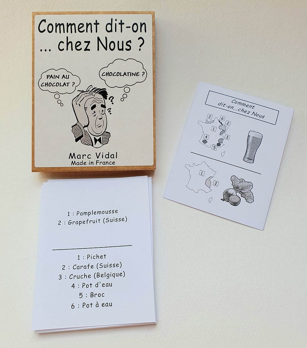 Miniature : Comment dit-on chez Nous ? cards with text and illustrations D'Ici et de Claire