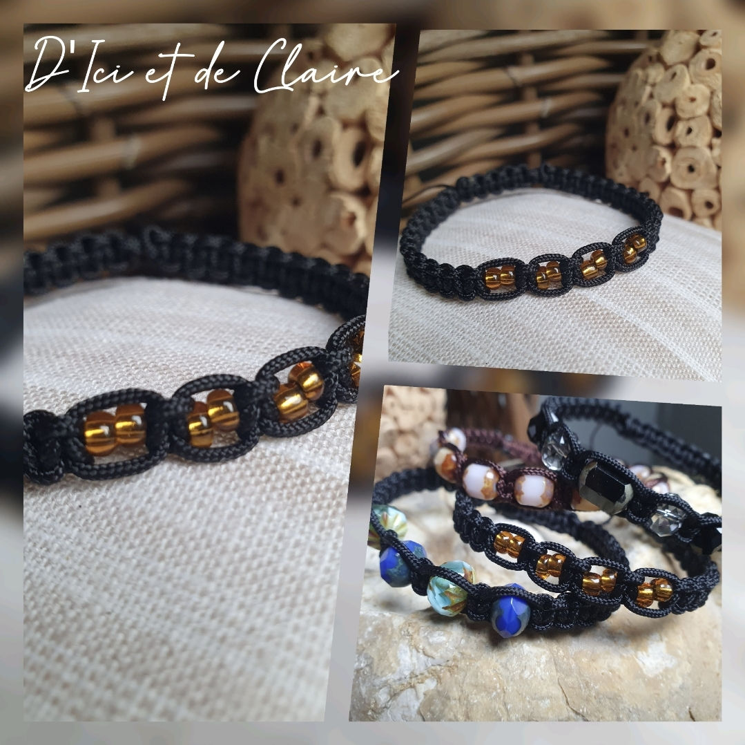 Bracelets noirs aux perles dorées ; D'Ici et de Claire ; artisanat. 