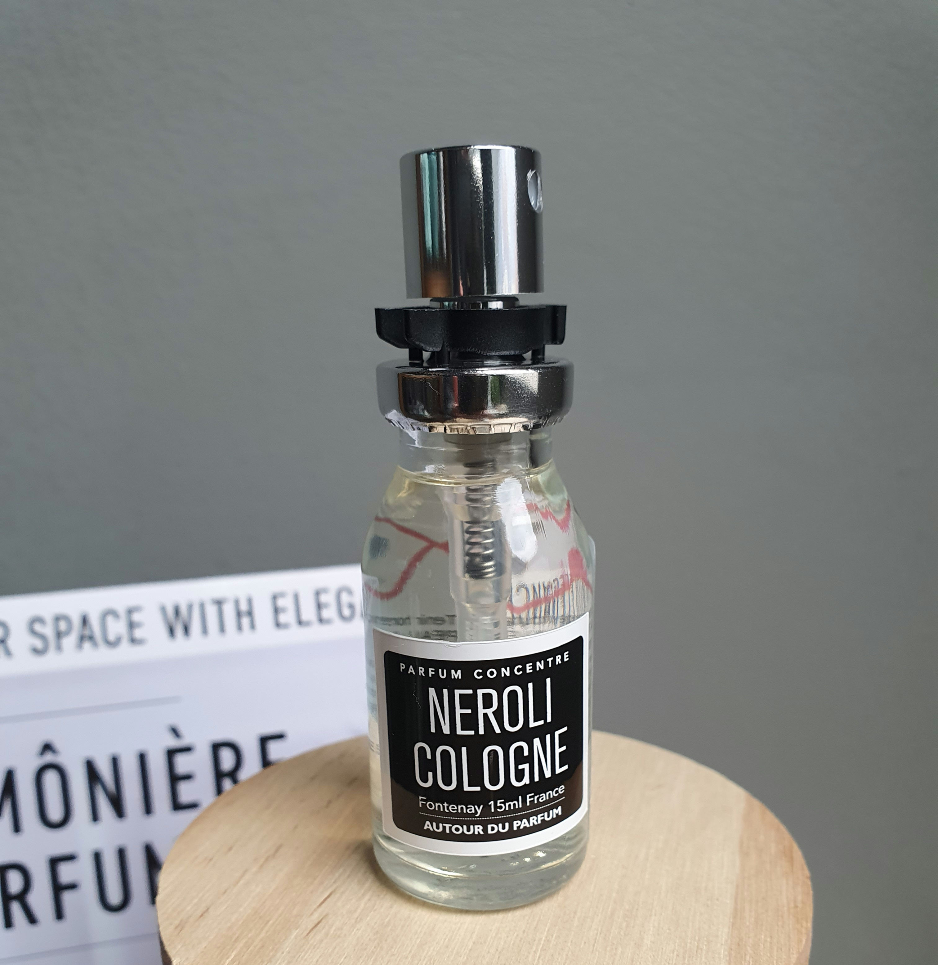 Neroli Cologne vaporisateur with text: NEROLI COLOGNE, D'Ici et de Claire