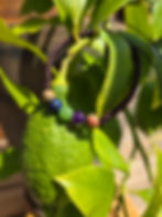 un bracelet shamballa posé sur une branche de citronnier