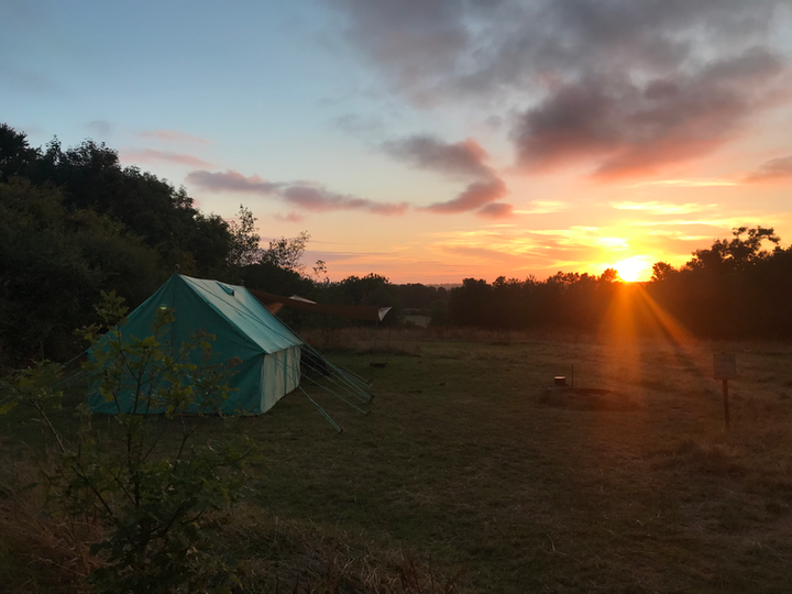 Beautiful sunset on beautiful tent at Simply Camping