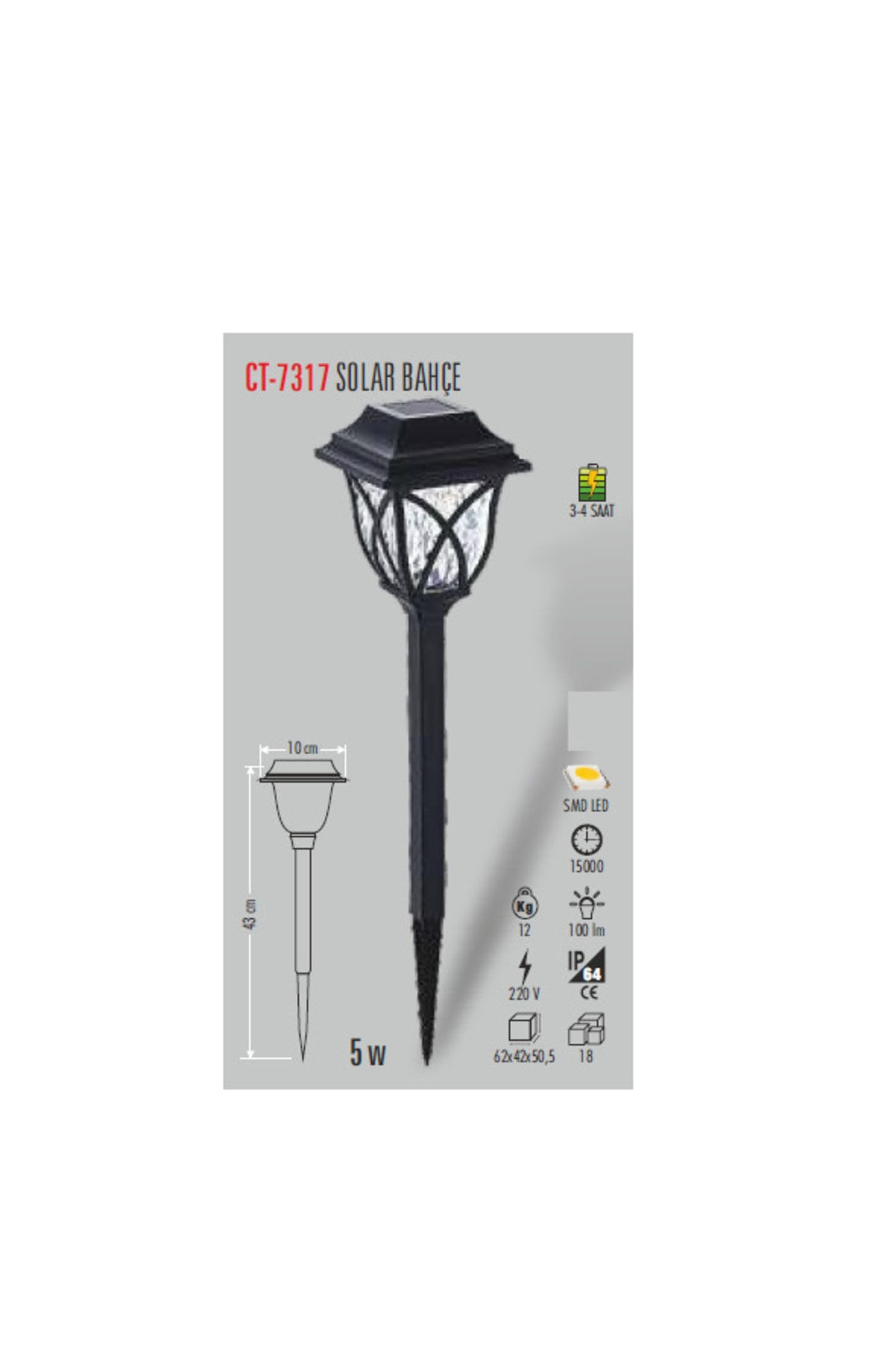 Ct-7317 5w Solar Bahçe Armatürü