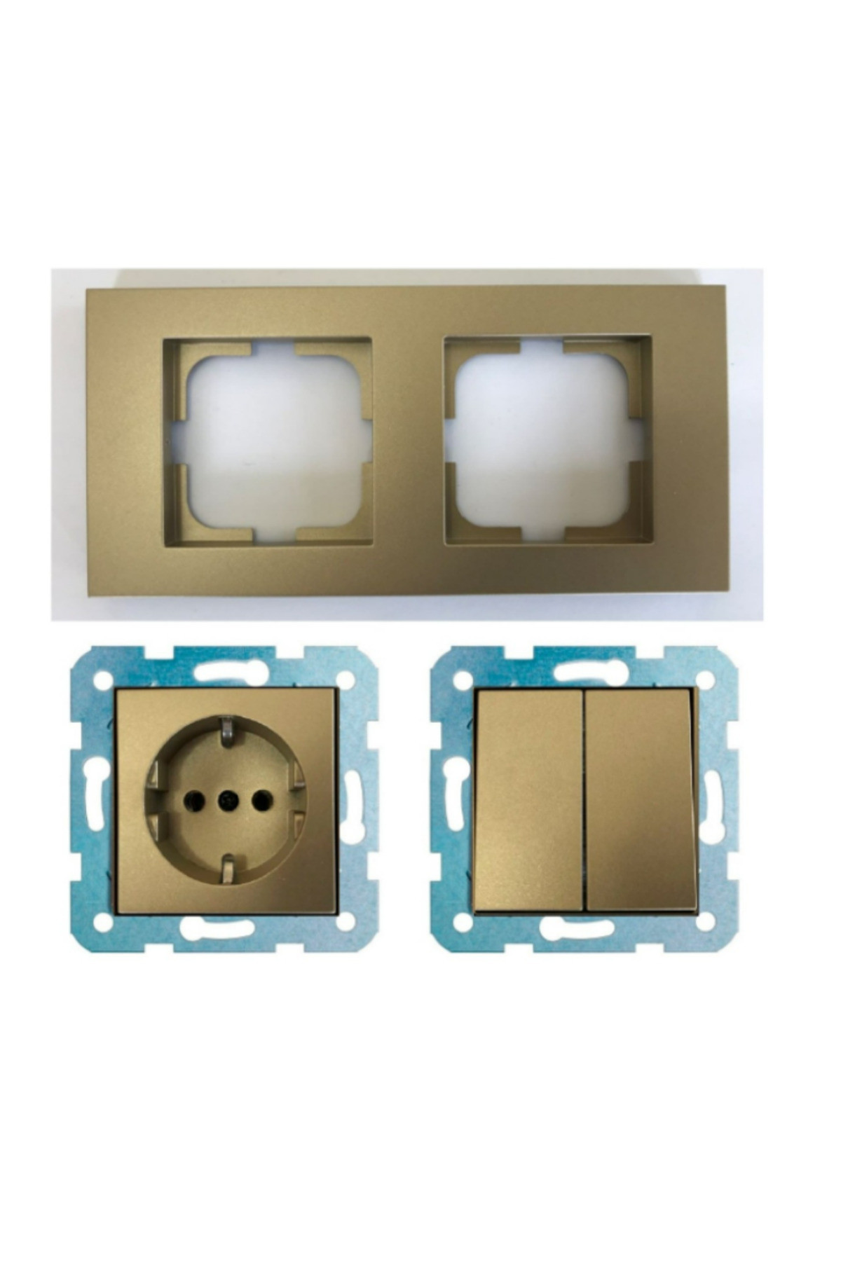 Asyagrup Ovivo Titanyum �kili Set ( priz,ikili anahtar ) - �er�eve Dahil