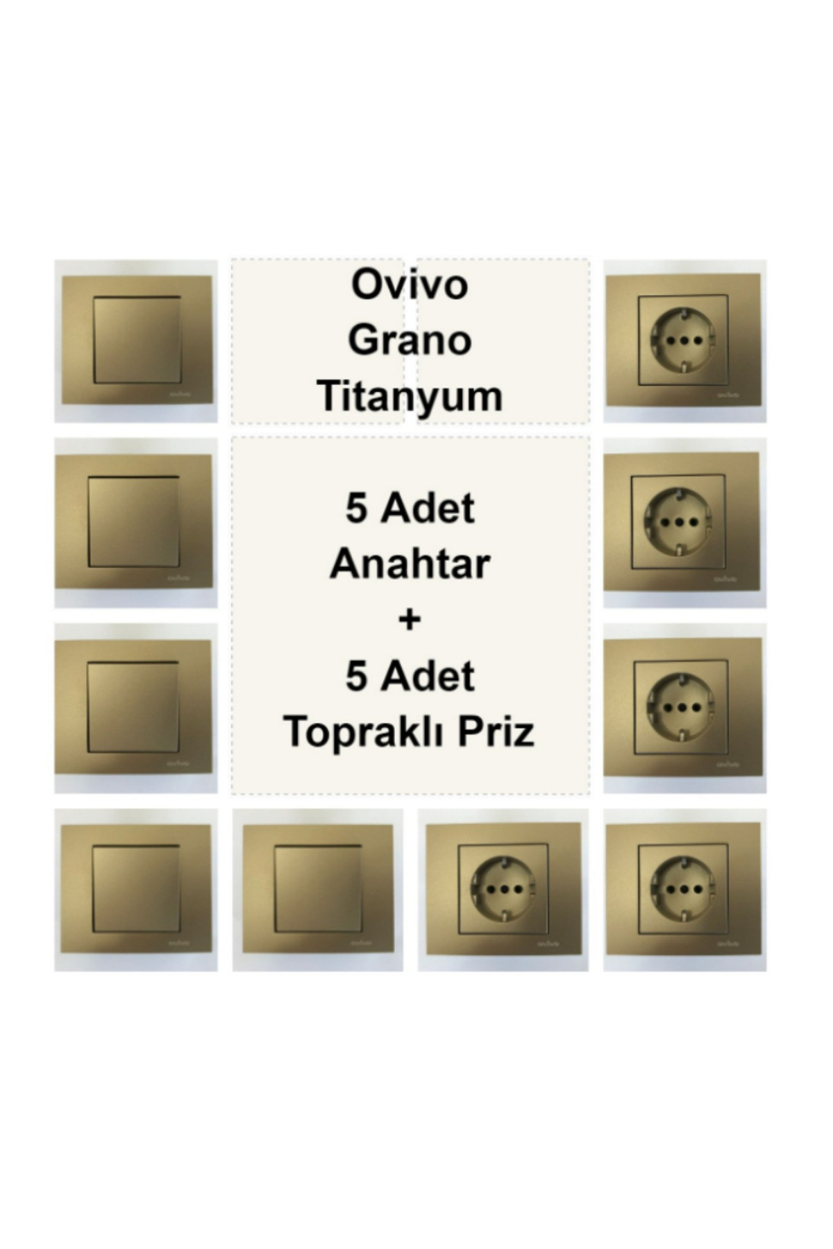 Asyagrup Ovivo Grano Titanyum Anahtar + Priz Set