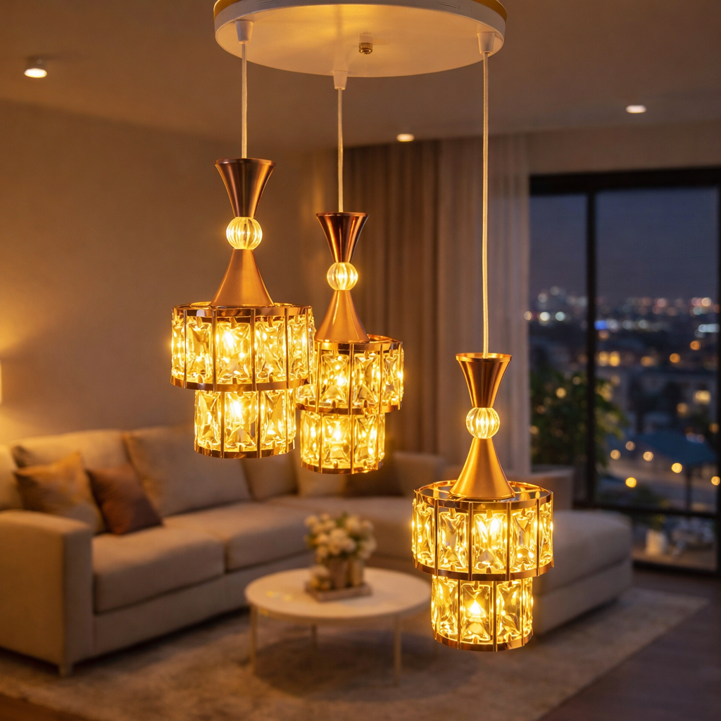 mirsa �izgili mira� kristal avize 3 l� gold