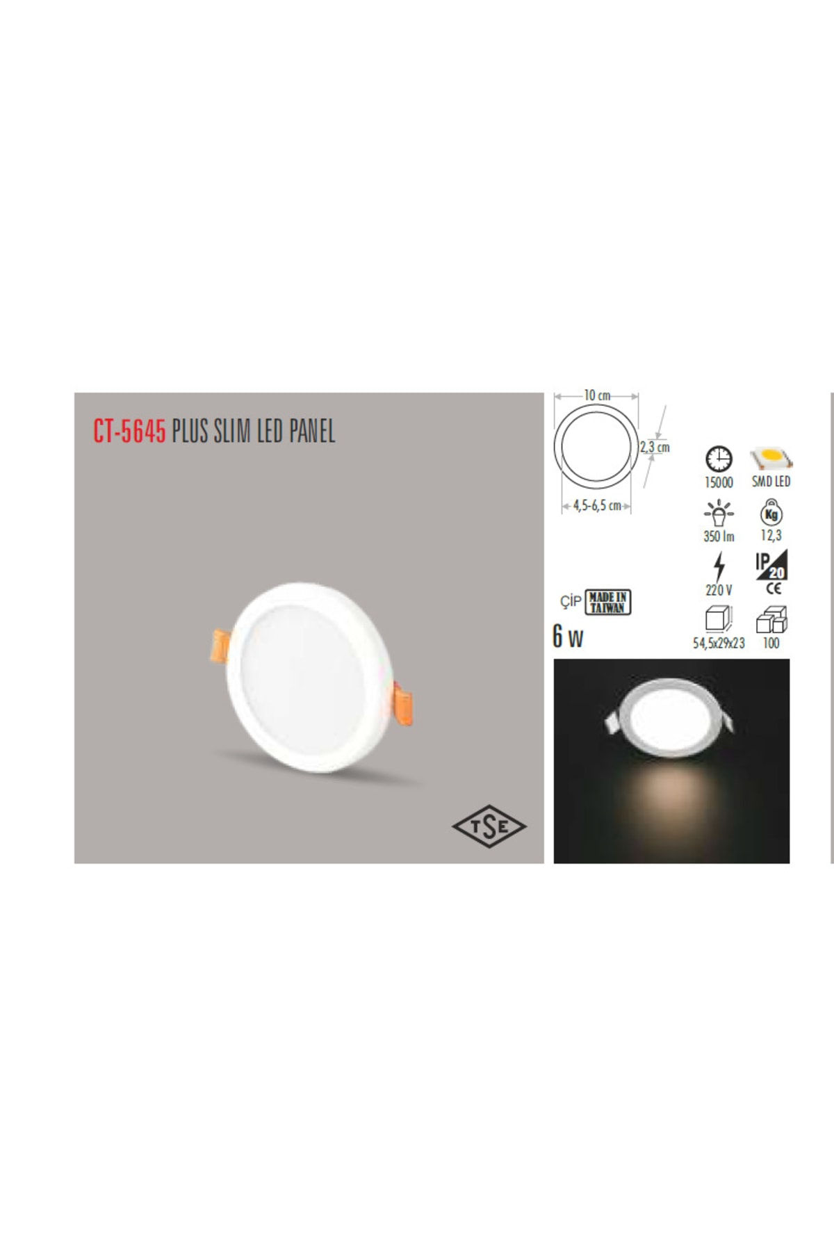 Ct-5645 6w/6400k Plus Led Panel Armatür(beyaz)