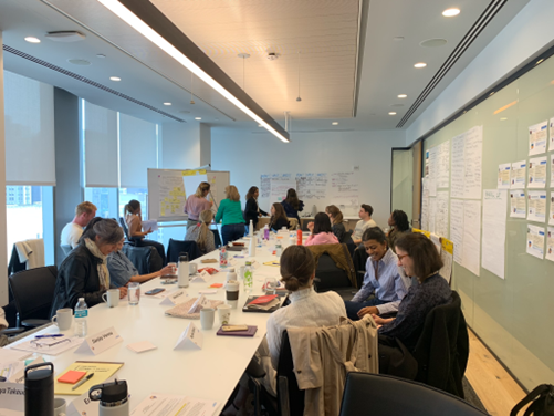 Board room style long table limits interactivity