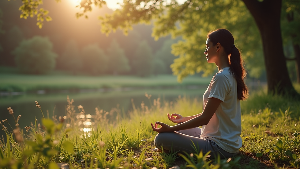 High angle view of a person meditating in a peaceful environment