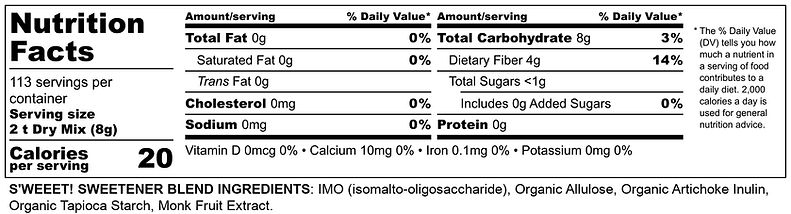 S'WEEET BAKING- Nutrition Label