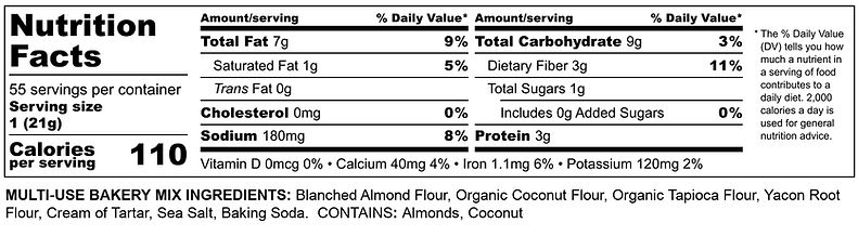 bakery mix nutritional panel by Grain Free Planet