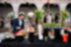 An expansive view of the elegant glatt kosher sushi and appetizer bar at a Miami corporate gala.