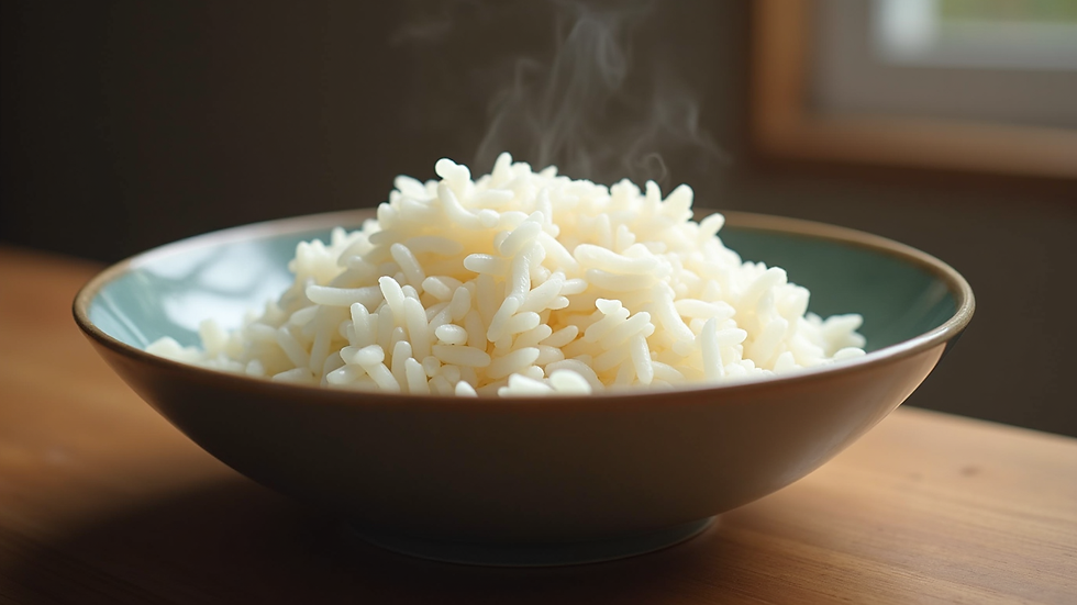 Close-up view of cooked rice in a bowl