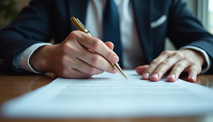 Close-up view of a lawyer reviewing accident evidence and documents on a desk