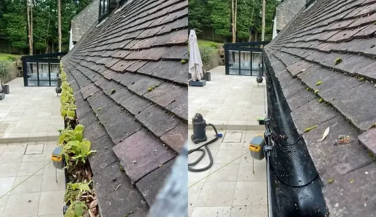 Before and after of gutters cleaned in Erith by CR Cleaning Kent
