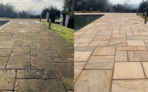 Indian sandstone patio cleaning in Kent by CR Cleaning Kent - before and after results
