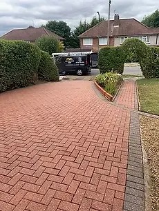 Clean block paved driveway after stains, dirt and algae was removed after professional pressure washing by CR Cleaning Kent