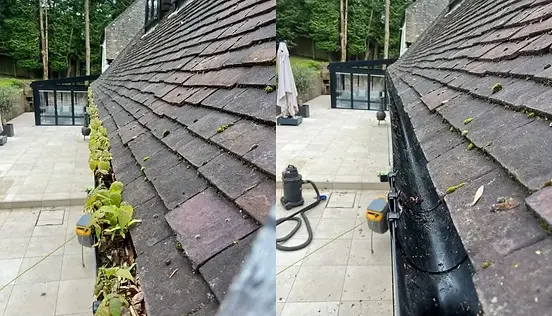 Before and after of gutters cleaned in Gillingham by CR Cleaning Kent