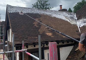 Application of a biocide treatment to a dirty roof
