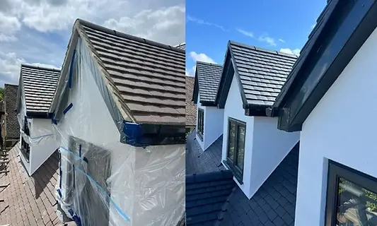 Before and after roof painting in Sussex by CR Cleaning Kent