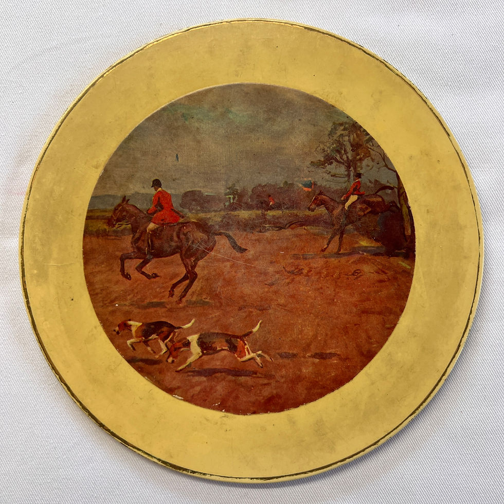 Thumbnail: Vintage round wooden felt backed hunting scene place mats