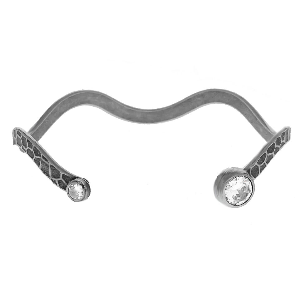 צמיד בנגל גלי עם טקסטורה פליז בציפוי כסף עתיק - לילה