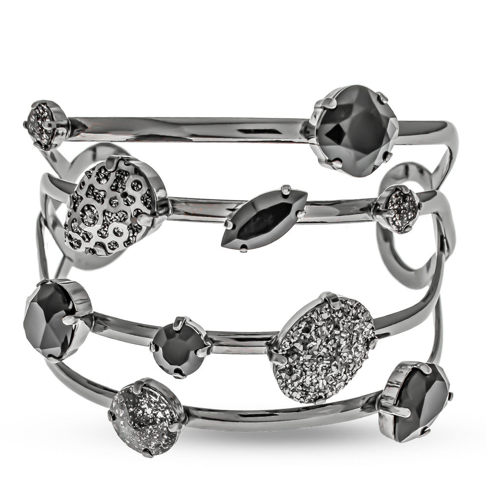 צמיד בנגל 4 שורות קריסטל גלאם ציפויי שחור