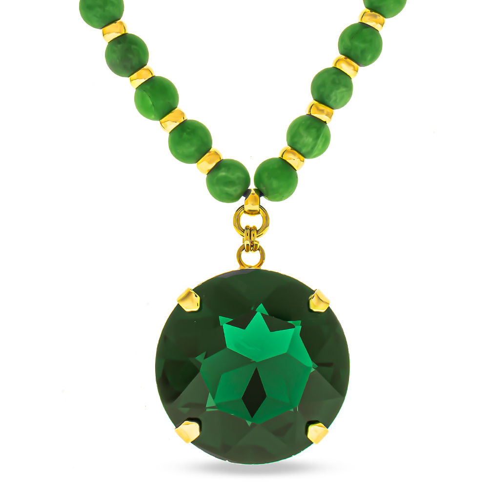 שרשרת עם חרוזי אגת עם תליון קריסטל Emerald- לילה