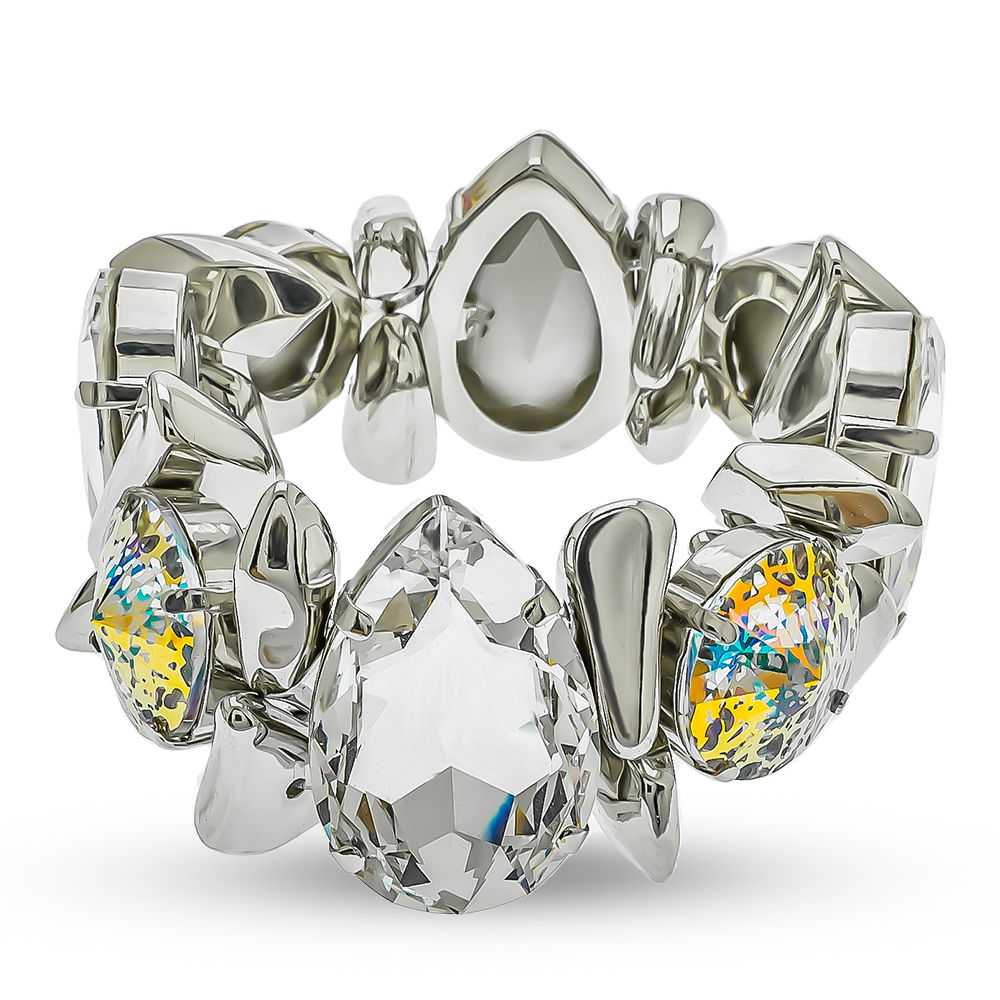 צמיד טניס נמתח משובץ קריסטלים עגולים 18 מ"מ בציפויי ניקל