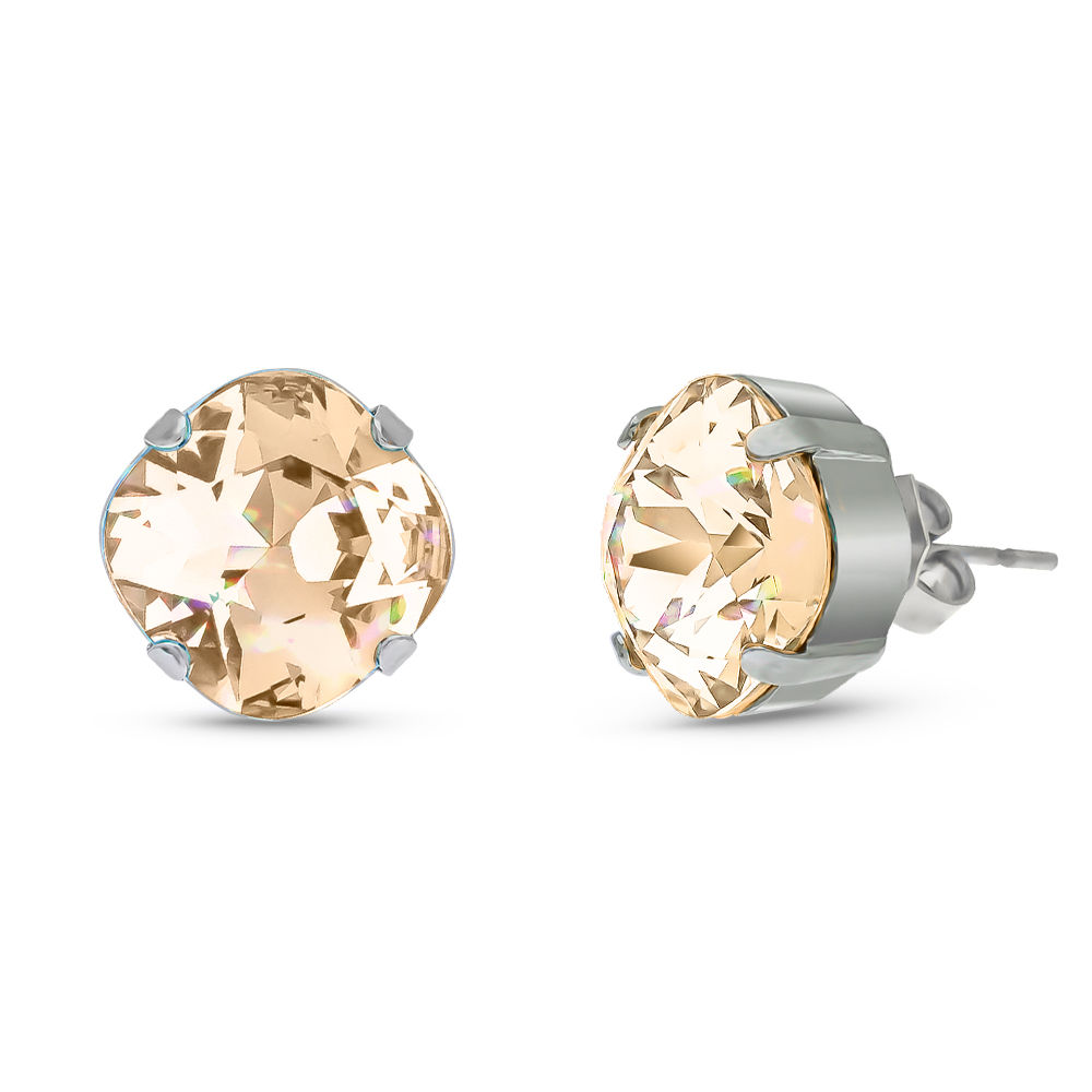 בעגילי קריסטל ריבוע מעוגל 12מ"מ בסיס פליז גוון Golden shadow ציפוי ניקל