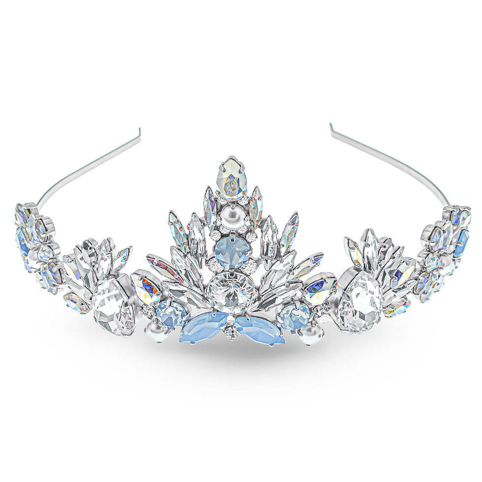 כתר מלכותי במראה יוקרתי לשיער לכלות משובץ קריסטלי ציפוי ניקל - לילה